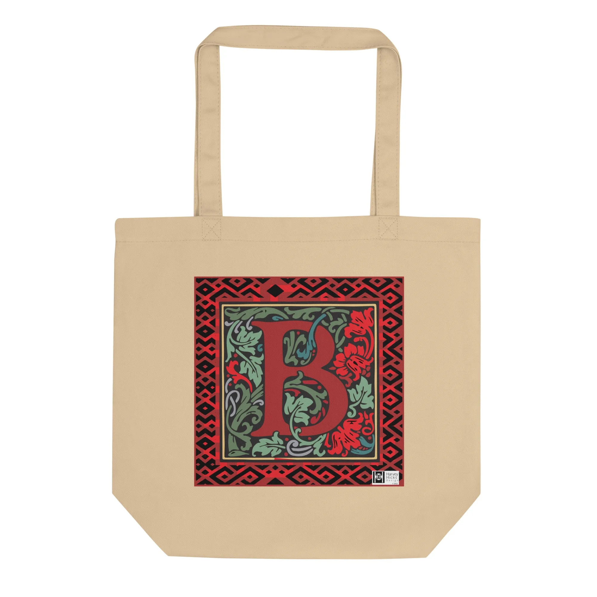 100% Organic Cotton Eco-Tote Featuring Decorative Lettering, “B”