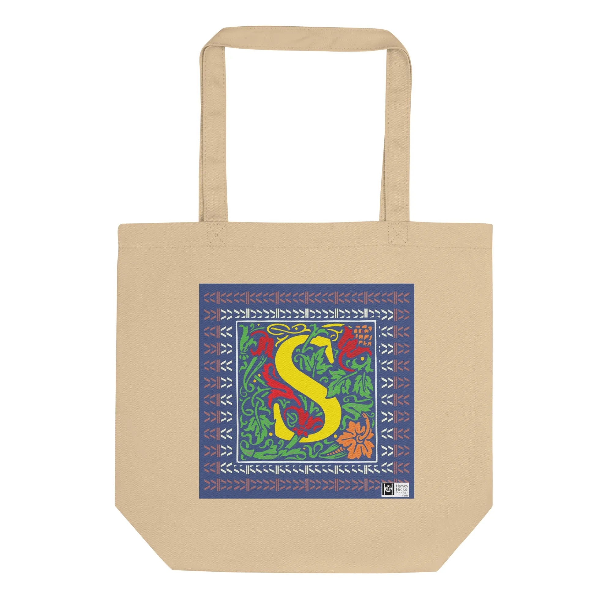 100% Organic Cotton Eco-Tote Featuring Decorative Lettering, “S”