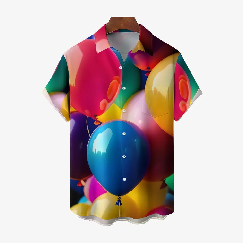 3D Colorful Balloons Casual Short Sleeve Shirt 2401000012