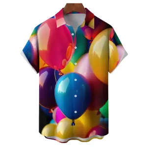 3D Colorful Balloons Casual Short Sleeve Shirt 2401000012