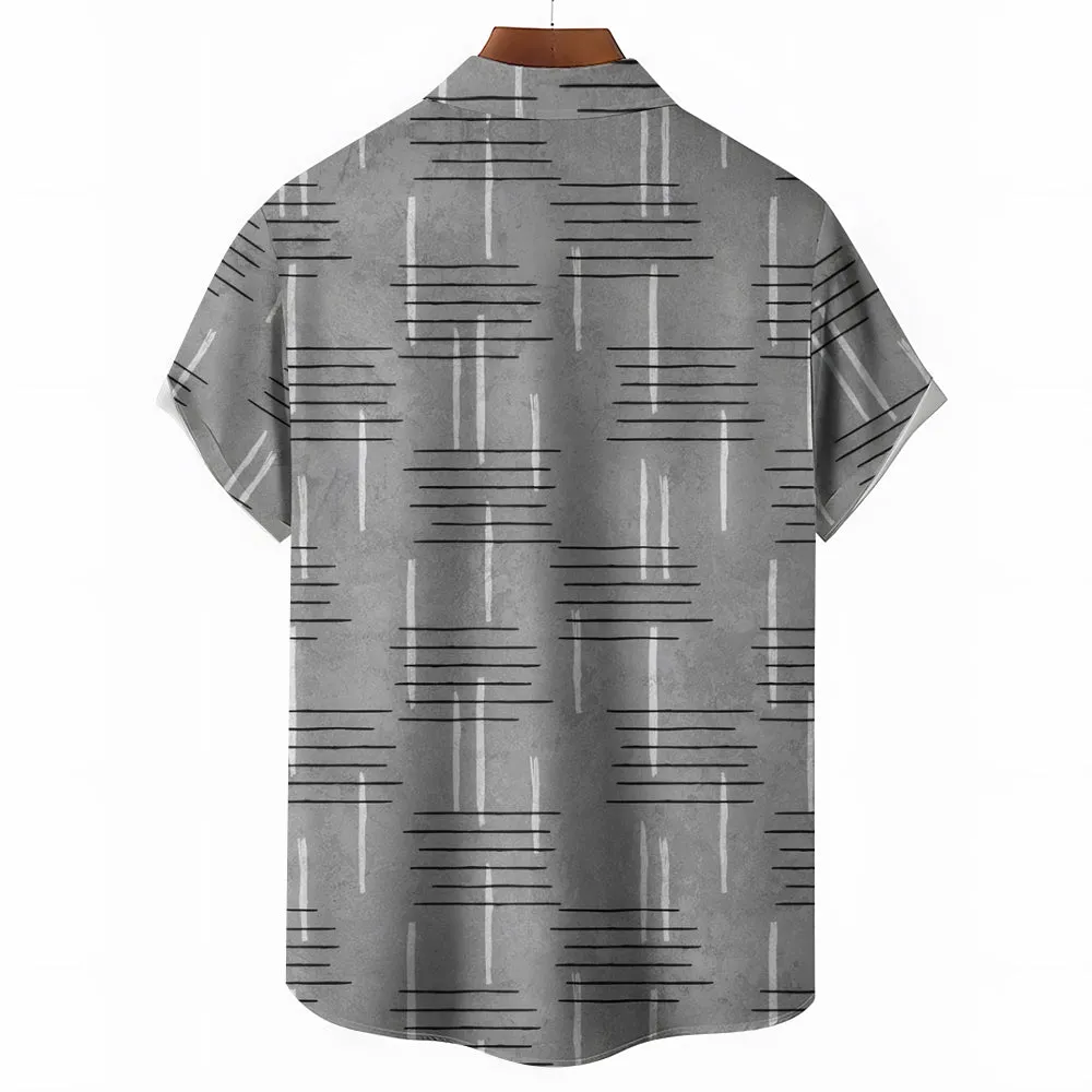 50's Retro Geometric Line Print Casual Vacation Shirt 2406000044