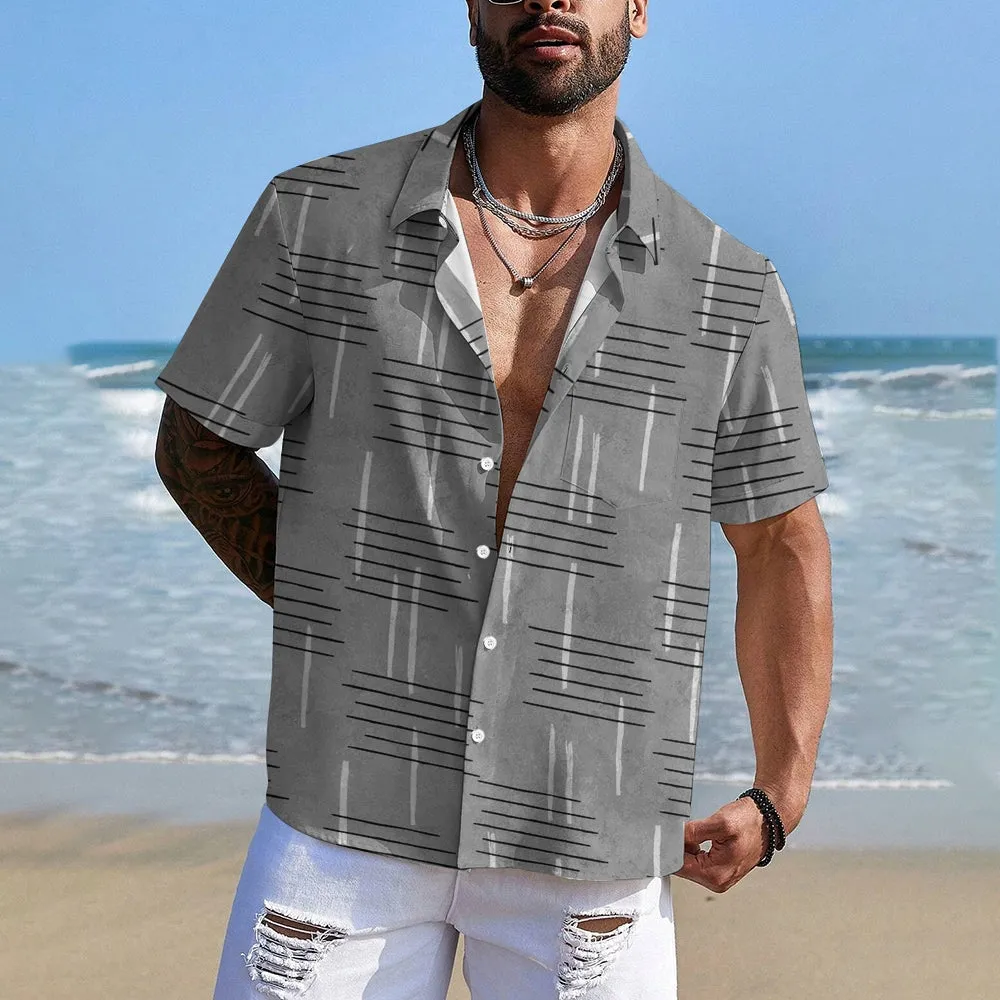 50's Retro Geometric Line Print Casual Vacation Shirt 2406000044