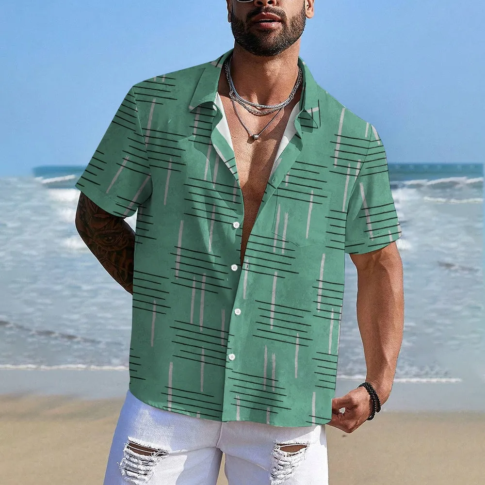 50's Retro Geometric Line Print Casual Vacation Shirt 2406000044