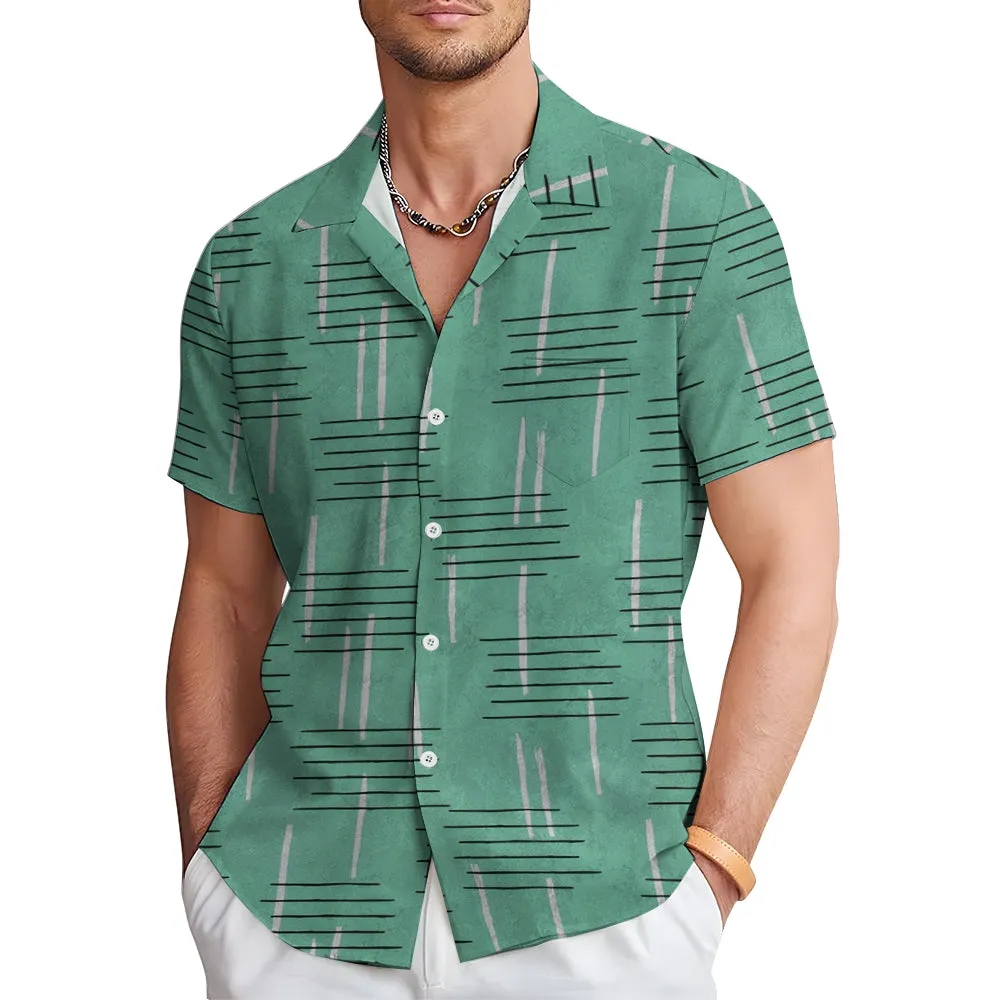 50's Retro Geometric Line Print Casual Vacation Shirt 2406000044