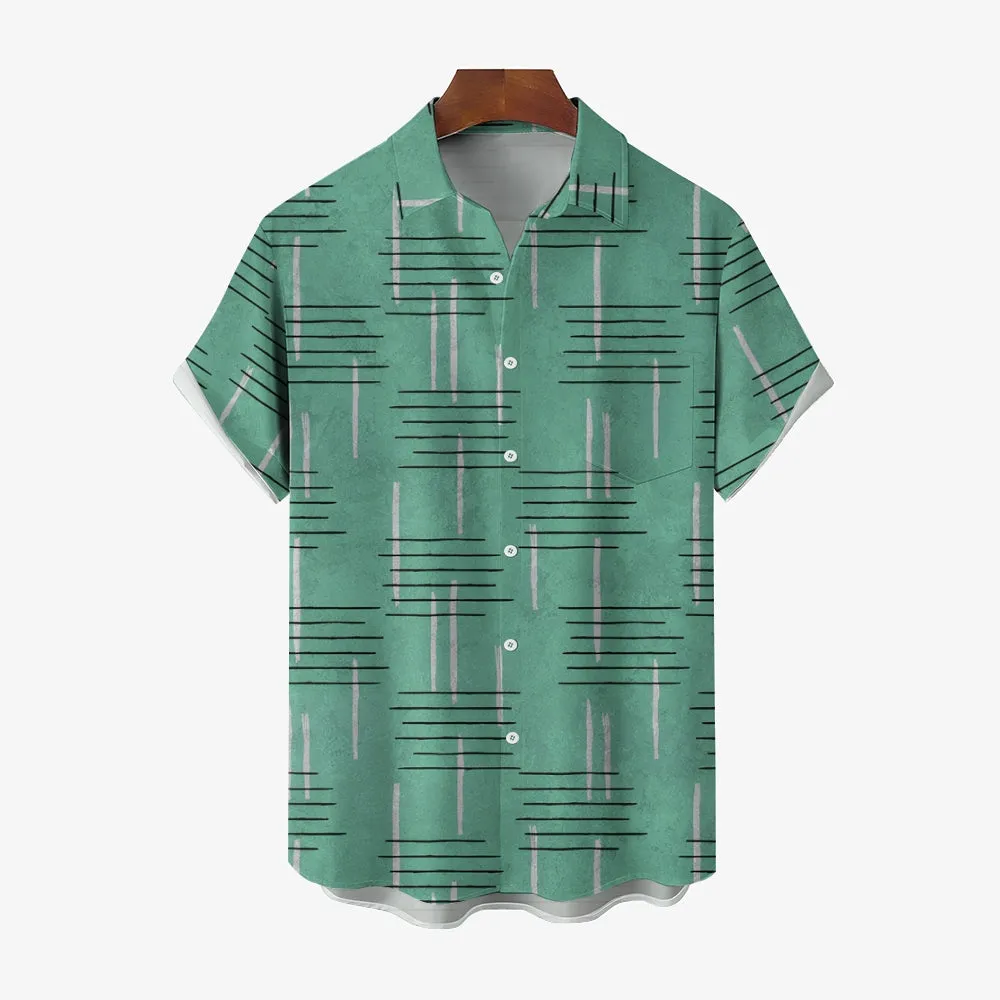 50's Retro Geometric Line Print Casual Vacation Shirt 2406000044