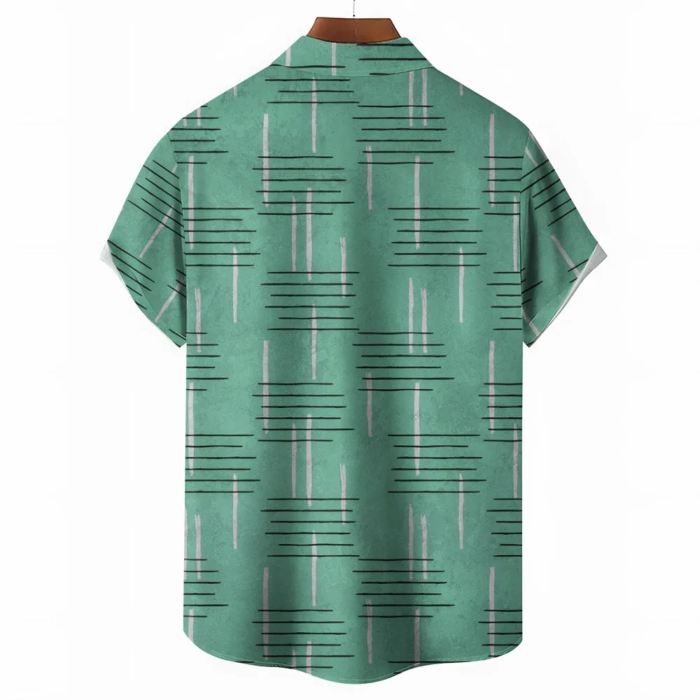 50's Retro Geometric Line Print Casual Vacation Shirt 2406000044
