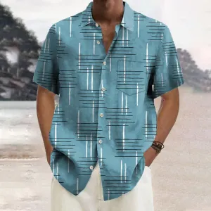 50's Retro Geometric Line Print Casual Vacation Shirt 2406000044