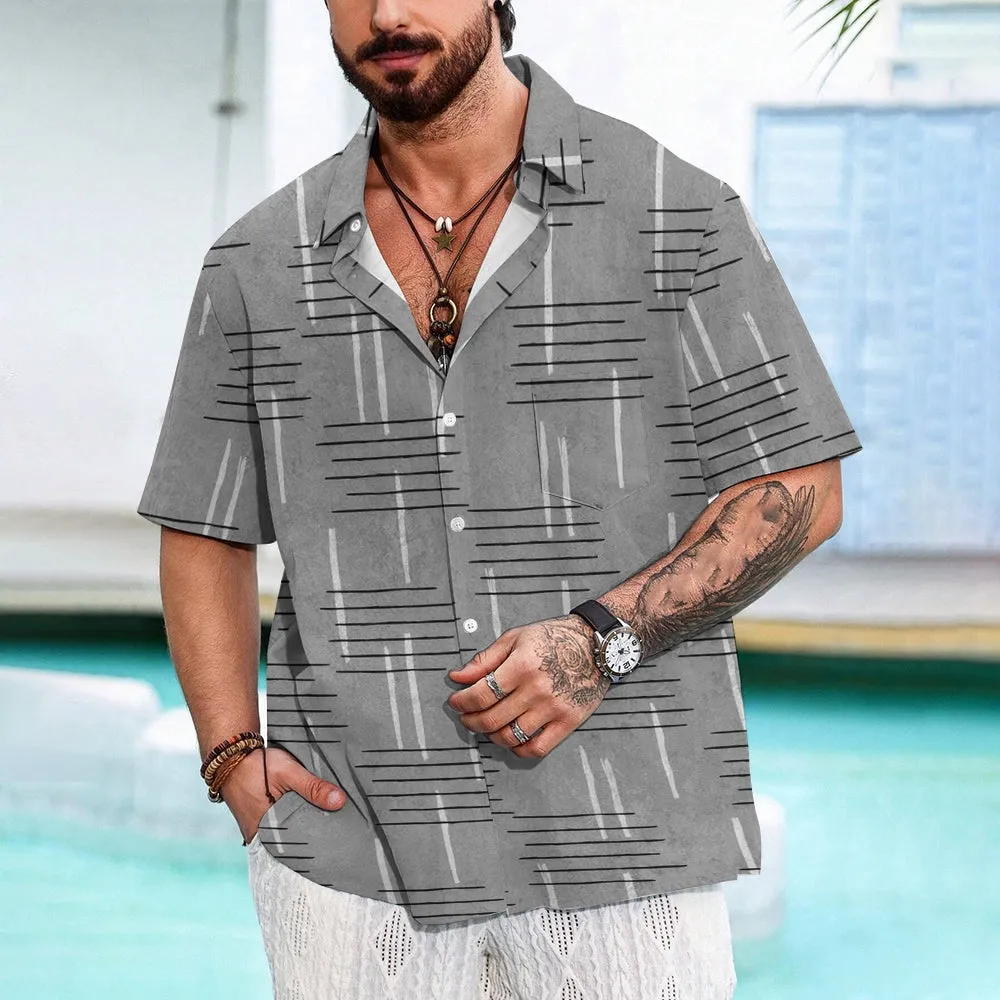 50's Retro Geometric Line Print Casual Vacation Shirt 2406000044