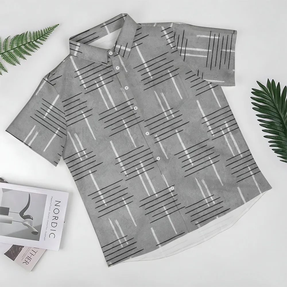 50's Retro Geometric Line Print Casual Vacation Shirt 2406000044