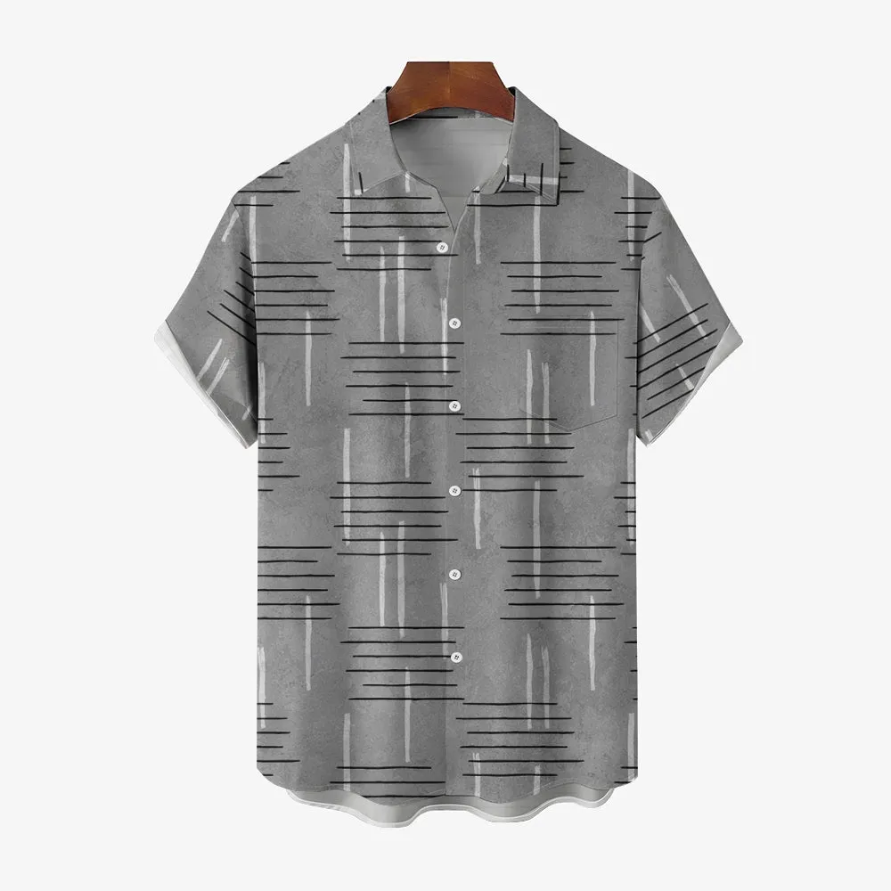 50's Retro Geometric Line Print Casual Vacation Shirt 2406000044