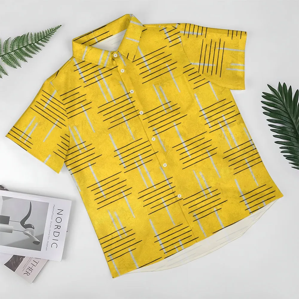 50's Retro Geometric Line Print Casual Vacation Shirt 2406000044