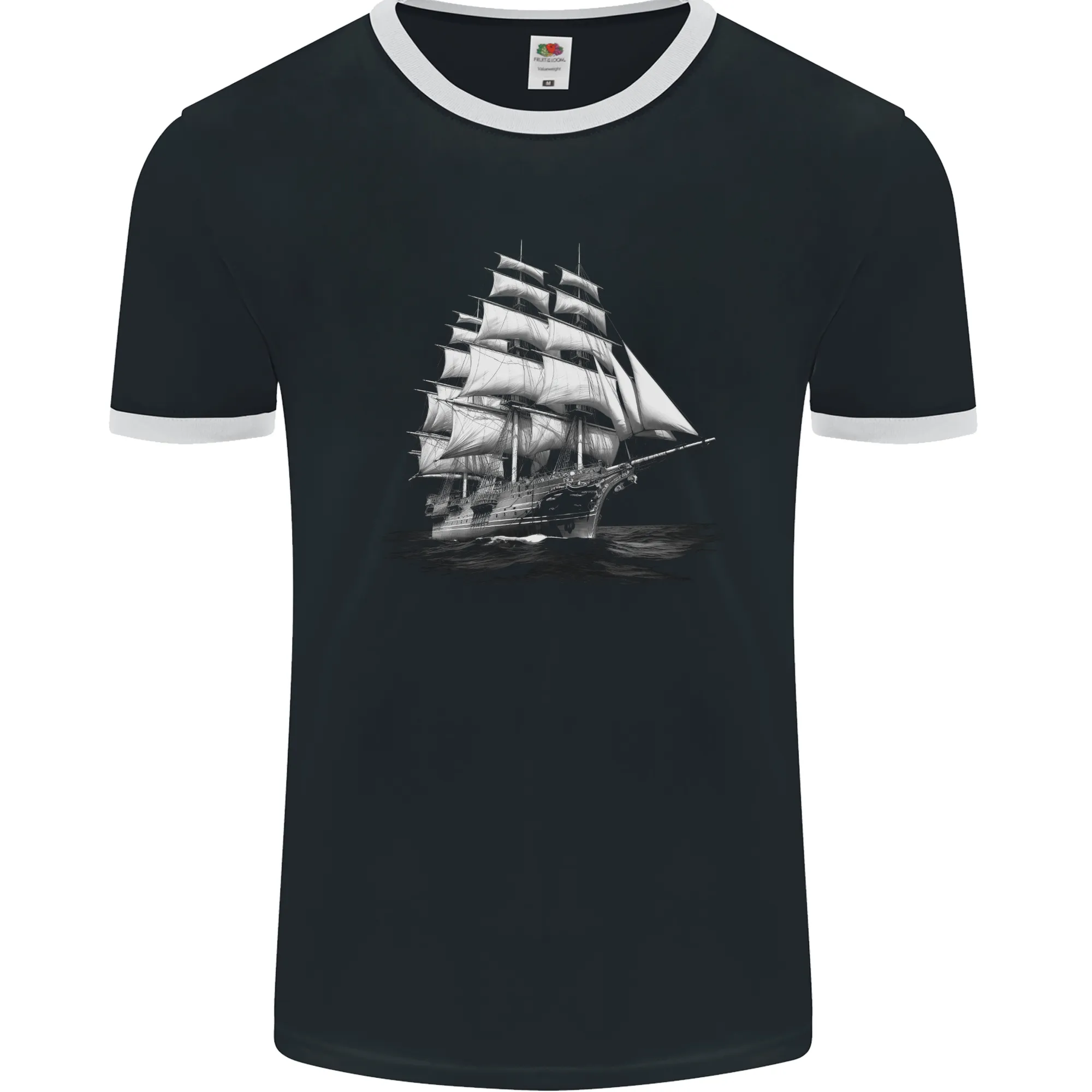 A Classic Sailing Ship Sailor Captain Navy Mens Ringer T-Shirt FotL