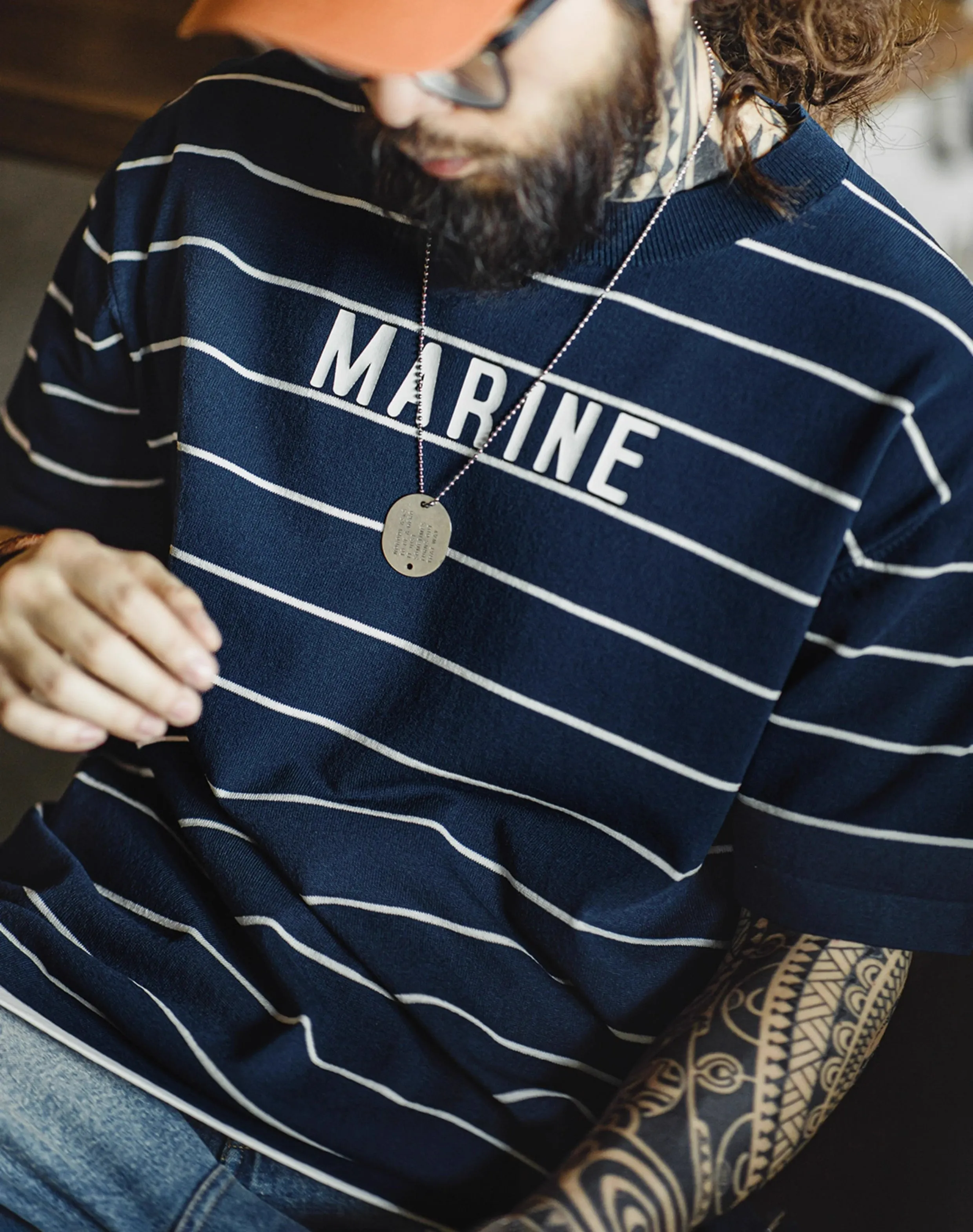 American Retro Contrast Letter Print Half-Sleeved Sailor Men's T-Shirt