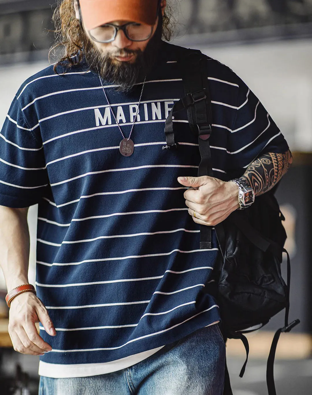 American Retro Contrast Letter Print Half-Sleeved Sailor Men's T-Shirt