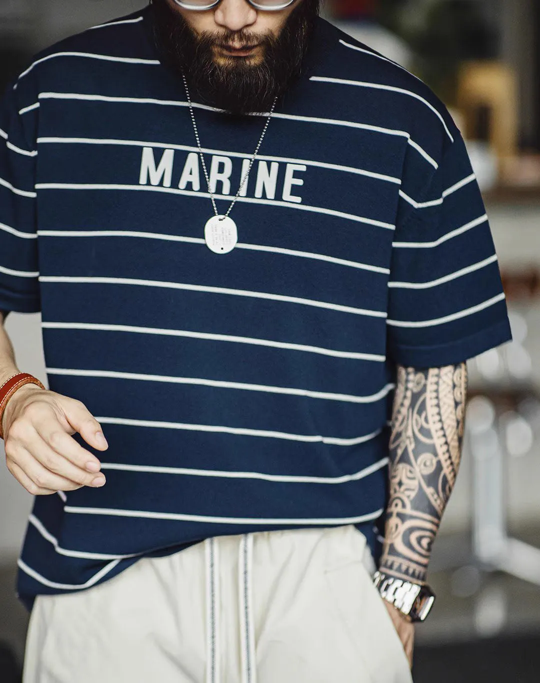 American Retro Contrast Letter Print Half-Sleeved Sailor Men's T-Shirt