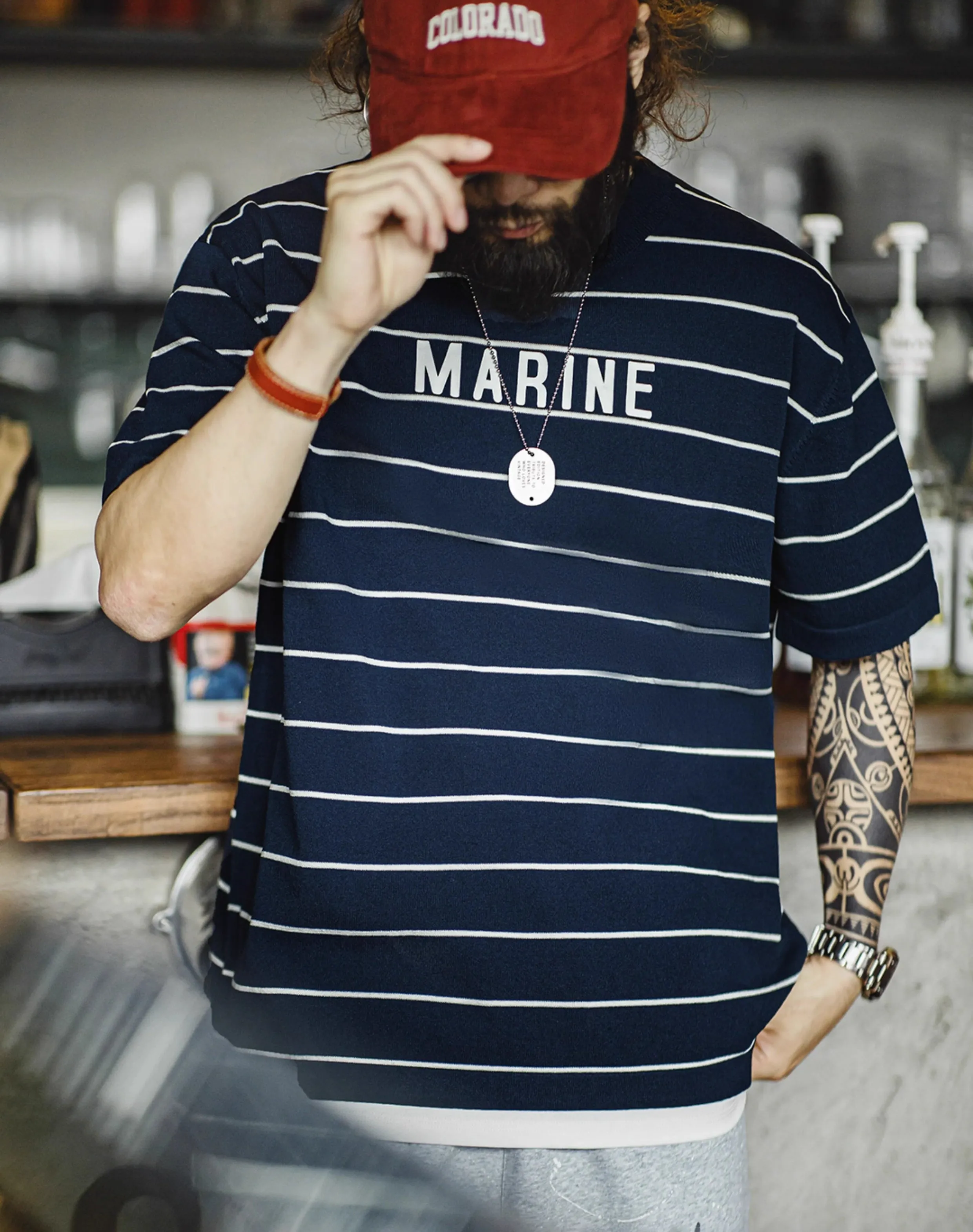 American Retro Contrast Letter Print Half-Sleeved Sailor Men's T-Shirt