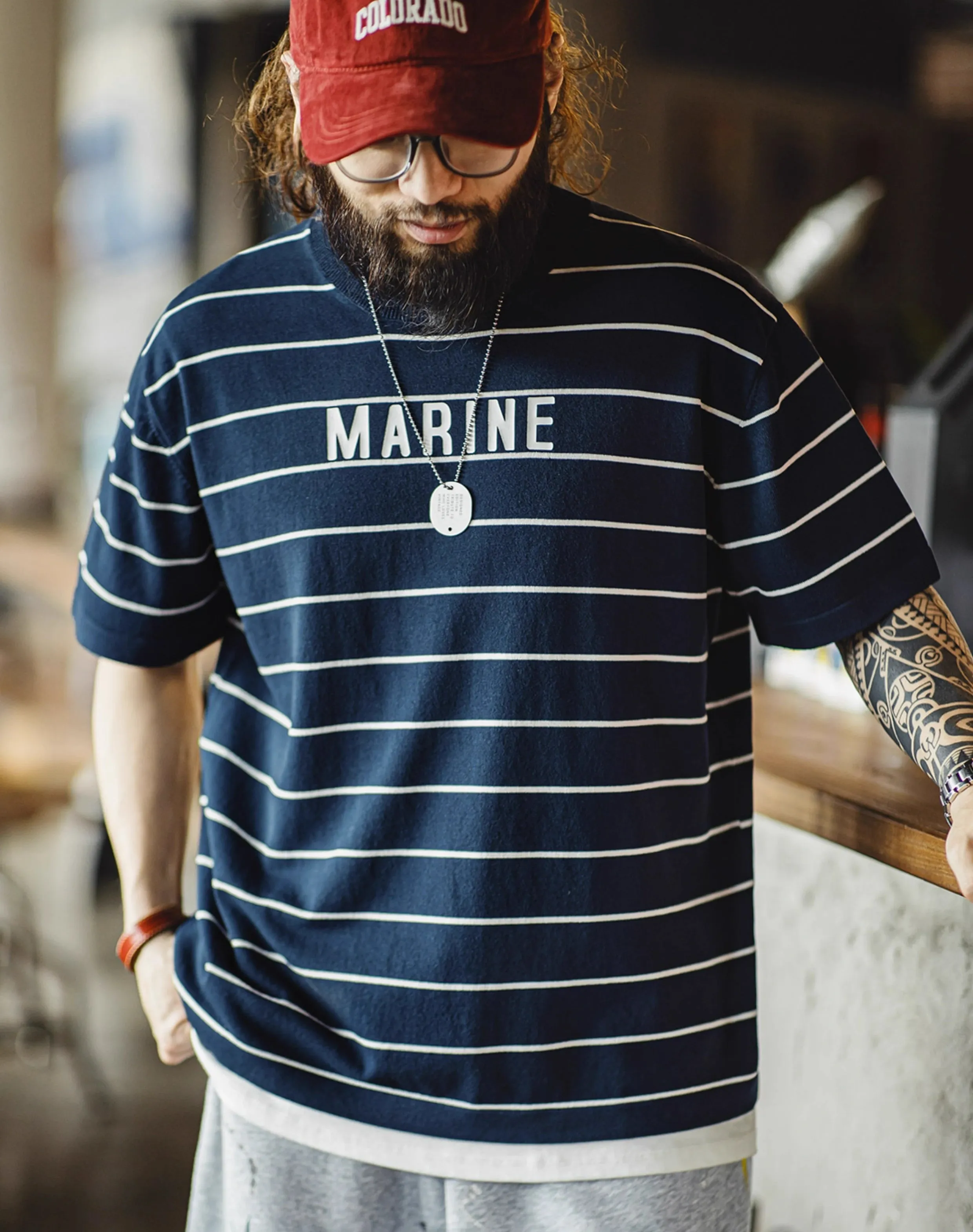 American Retro Contrast Letter Print Half-Sleeved Sailor Men's T-Shirt