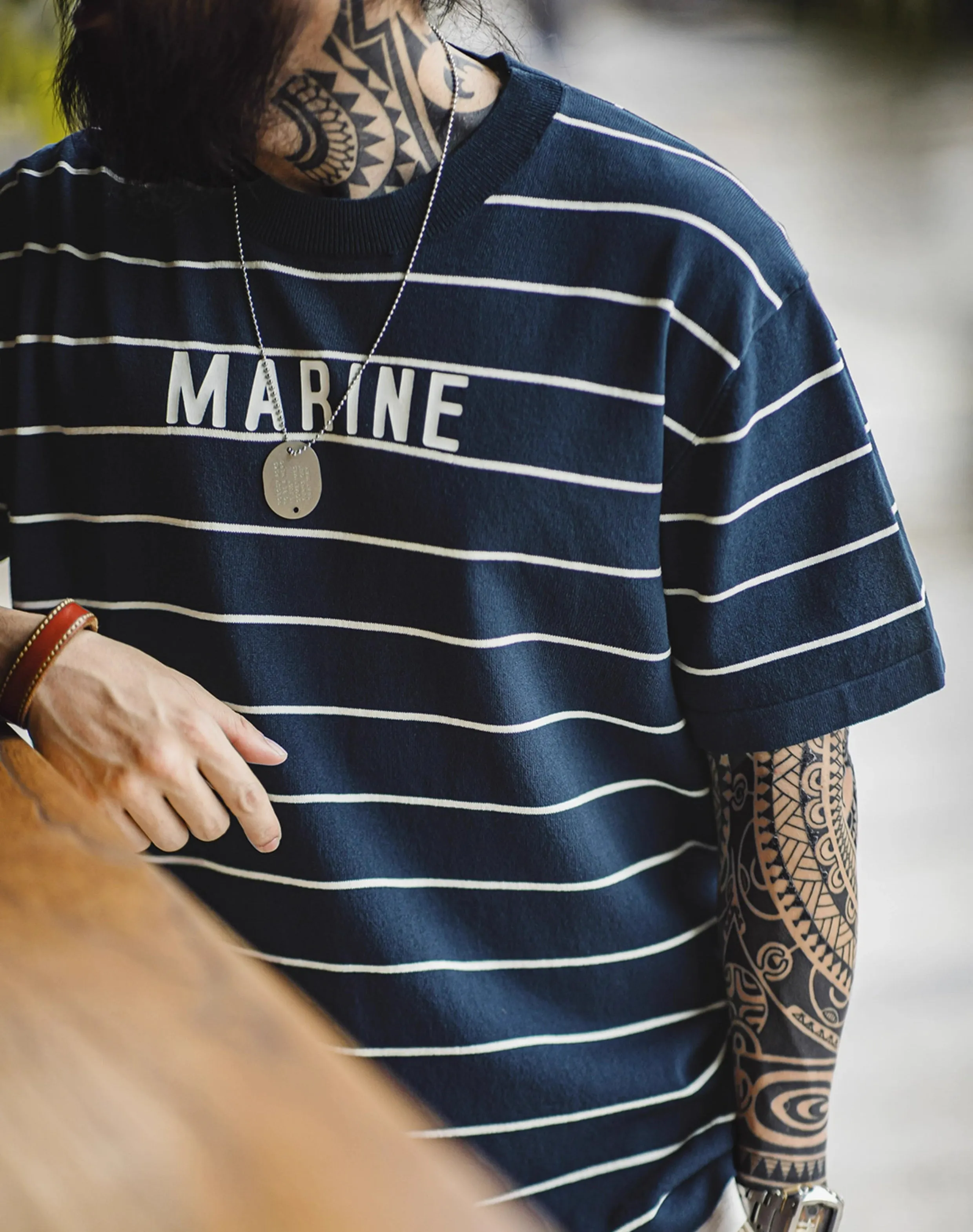 American Retro Contrast Letter Print Half-Sleeved Sailor Men's T-Shirt