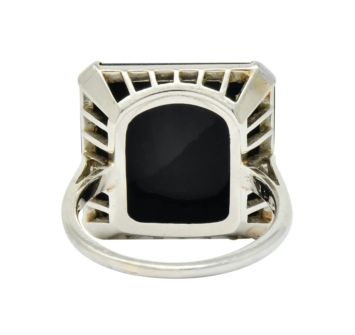 Art Deco 1930 Onyx Intaglio 14 Karat White Gold Heraldry Unisex Ring
