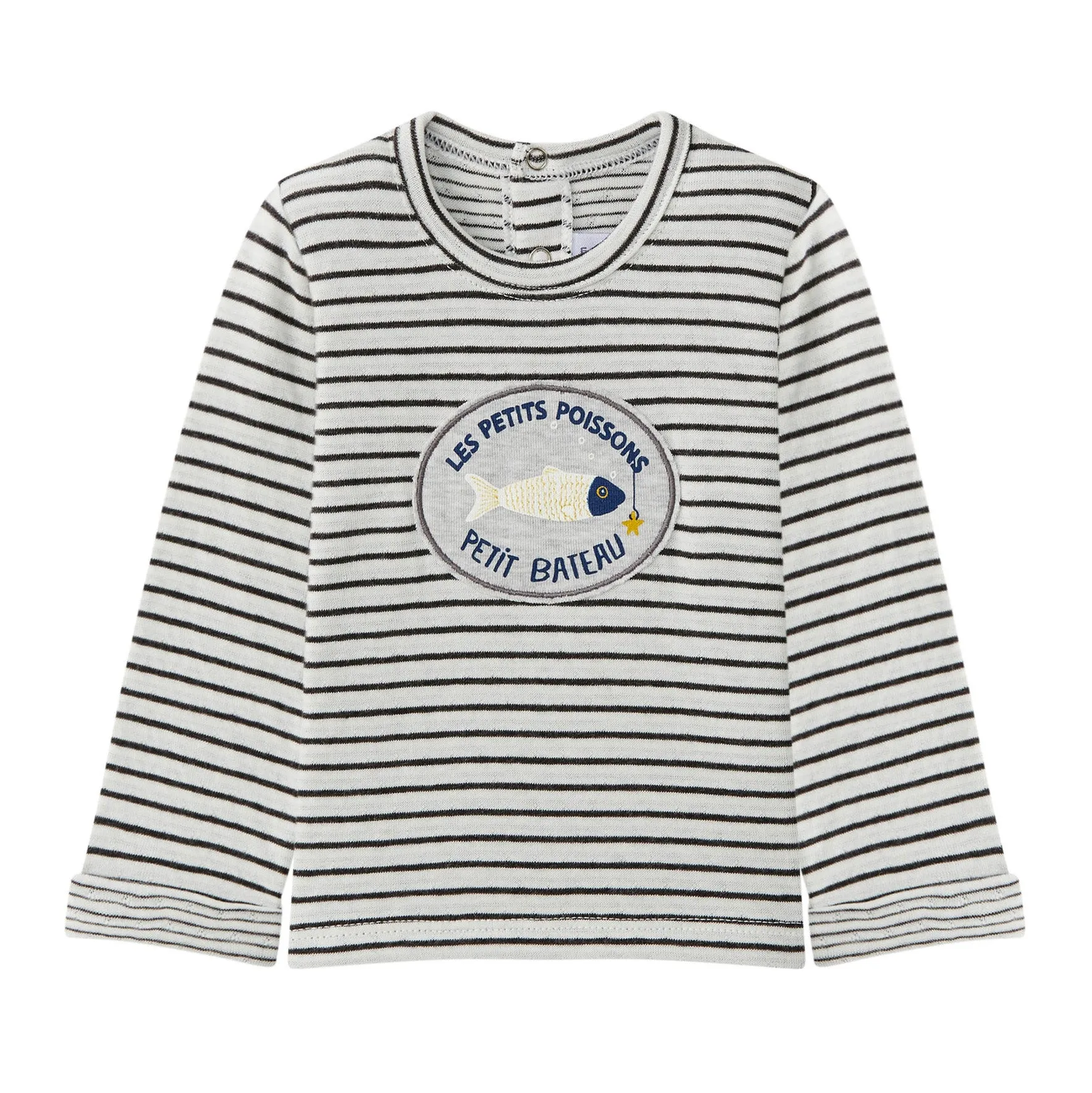Baby Boys Long Sleeve Striped Tee with Fish Graphic