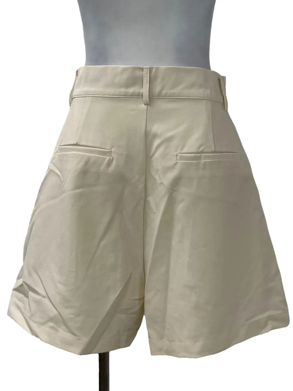 Beige Pleated High Waisted Shorts