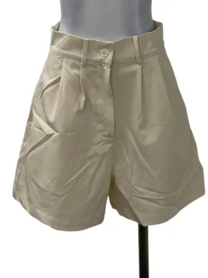 Beige Pleated High Waisted Shorts