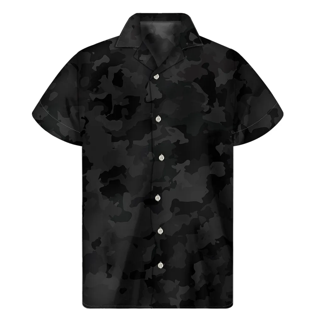 Black Camouflage Hawaiian Style Short Sleeve Shirt