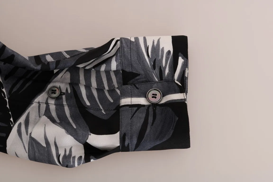 Black Gray Banana Leaf Print Casual Shirt