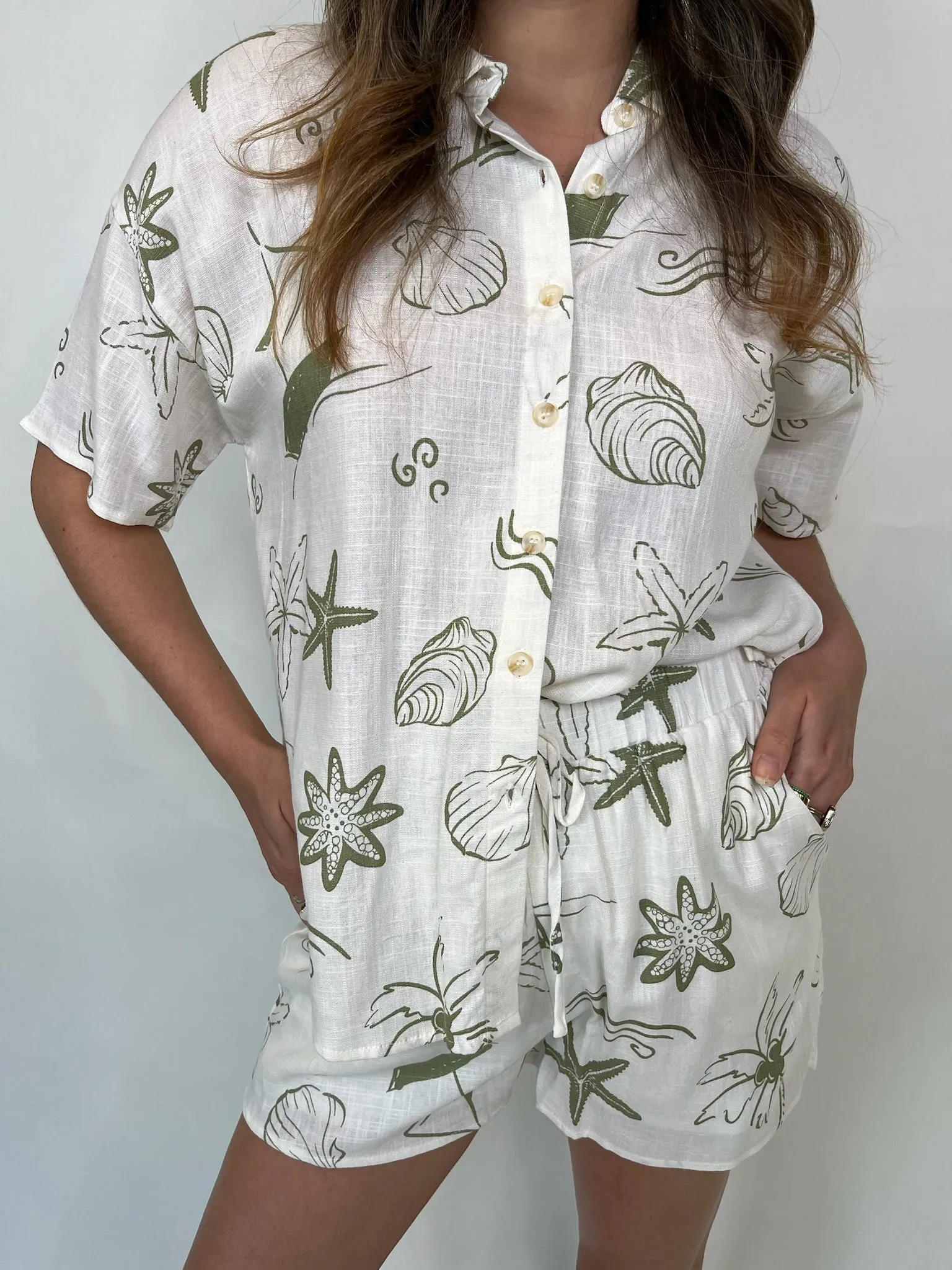 Blue Pepper Linen Shell Set Olive