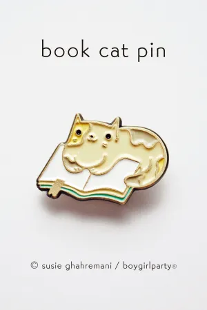 Book Cat Pin — Book Reading Cat Enamel Pin by boygirlparty