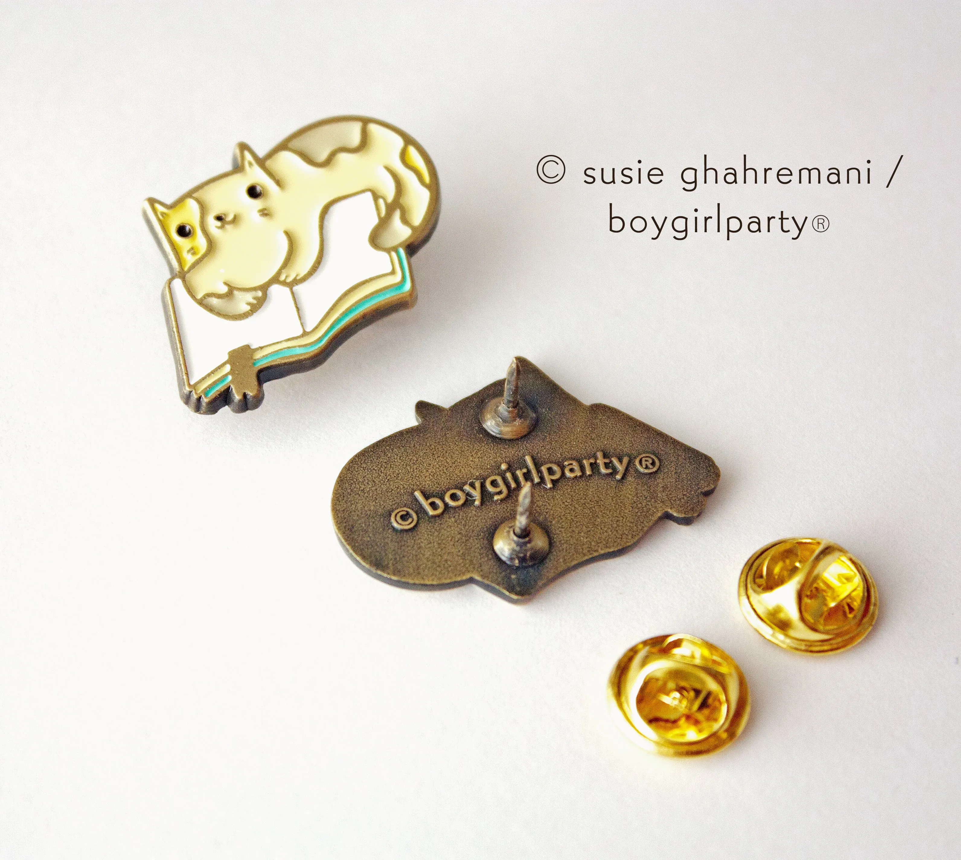 Book Cat Pin — Book Reading Cat Enamel Pin by boygirlparty