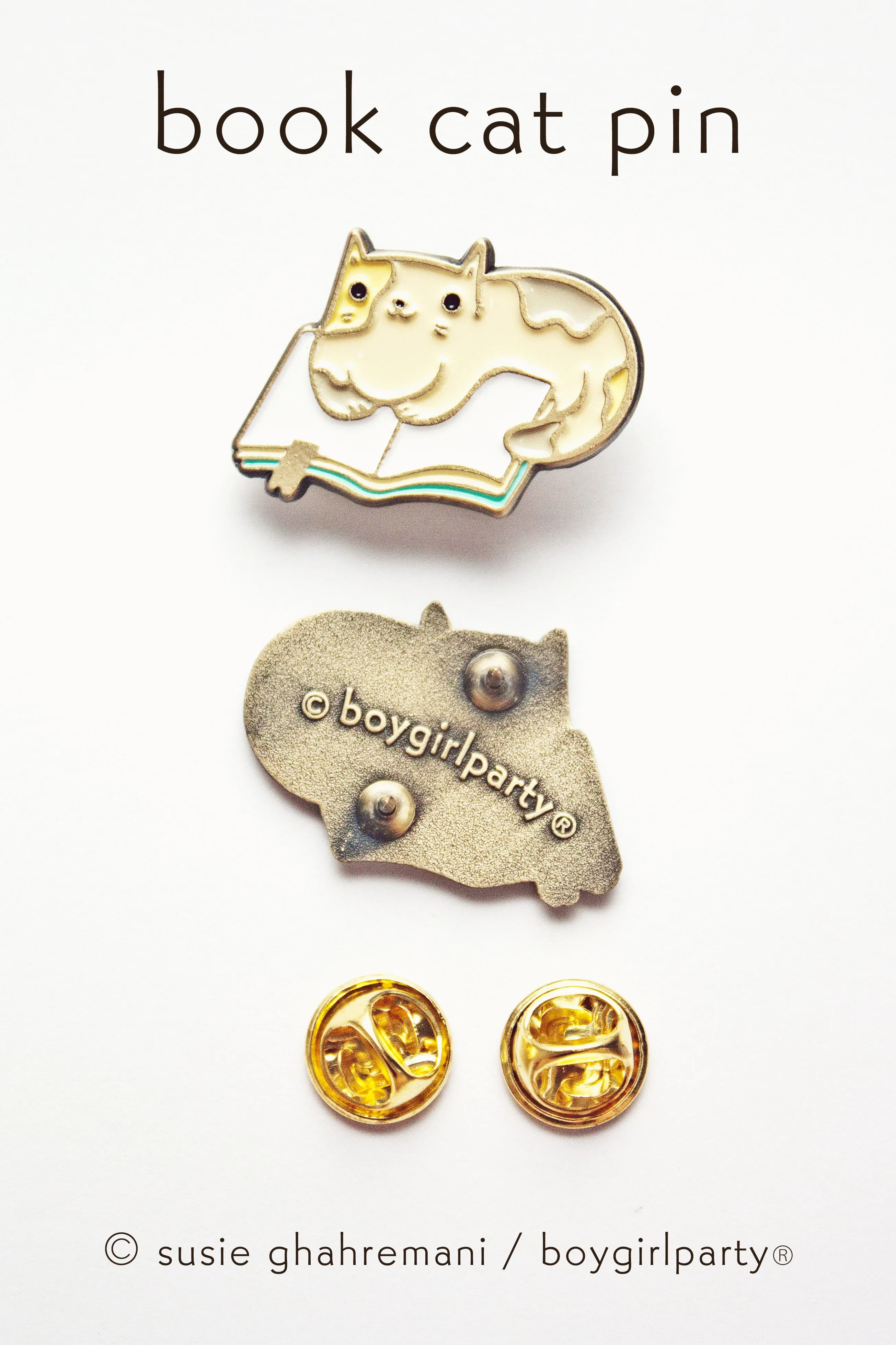 Book Cat Pin — Book Reading Cat Enamel Pin by boygirlparty