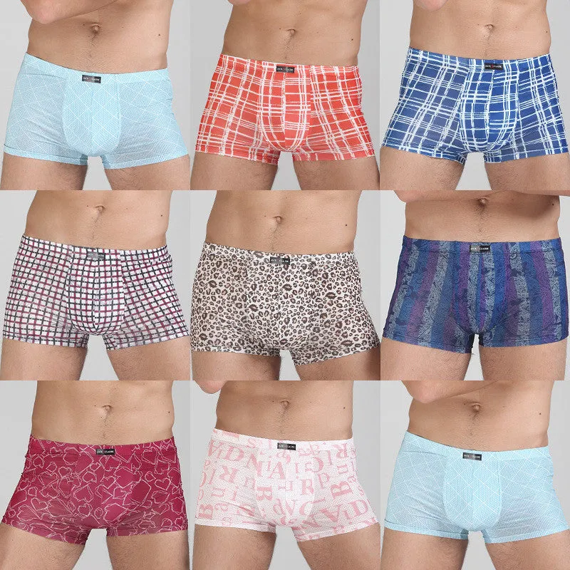 Breathable Men Underwear Boxers Shorts U Convex Male Pants Ice Silk Printing Man Underpants