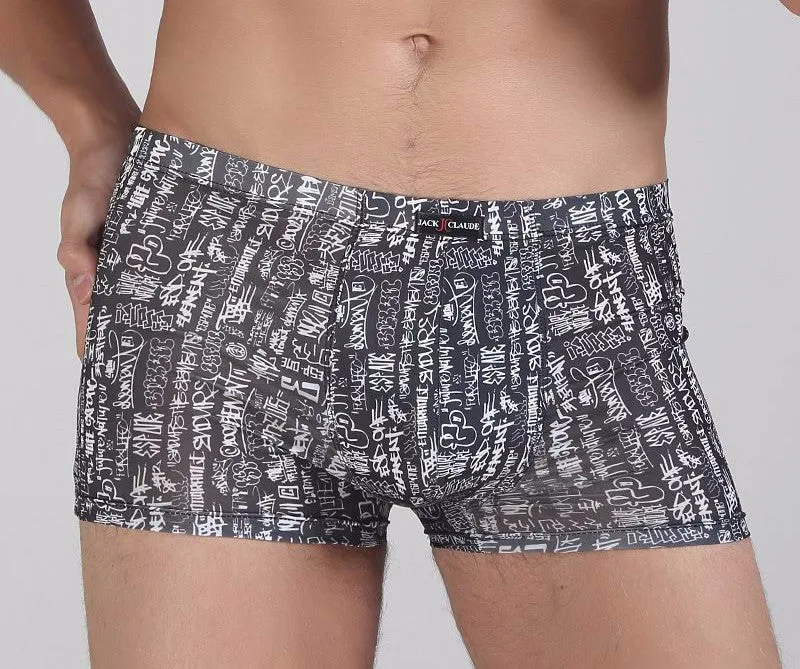 Breathable Men Underwear Boxers Shorts U Convex Male Pants Ice Silk Printing Man Underpants