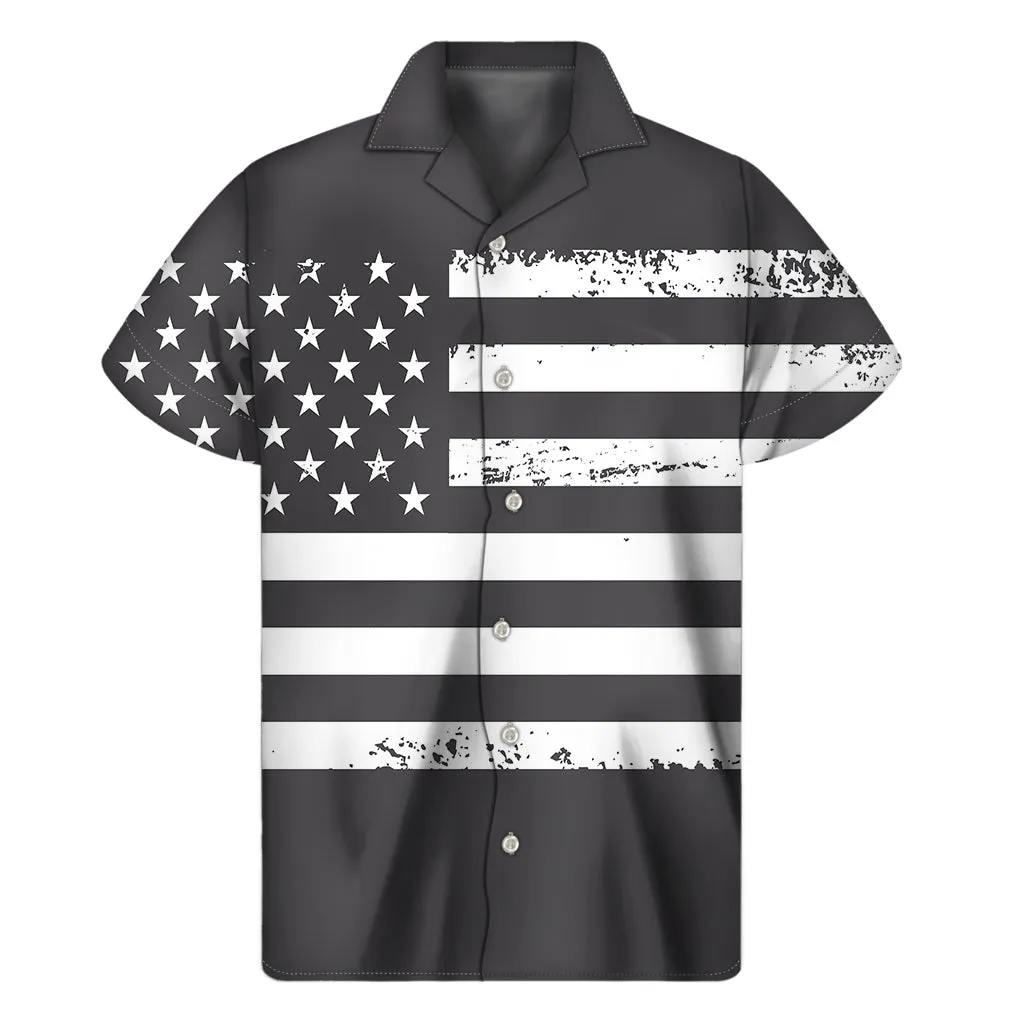 Breezy Hawaiian Vibes: Grey and White Tropical Print Short Sleeve Shirt