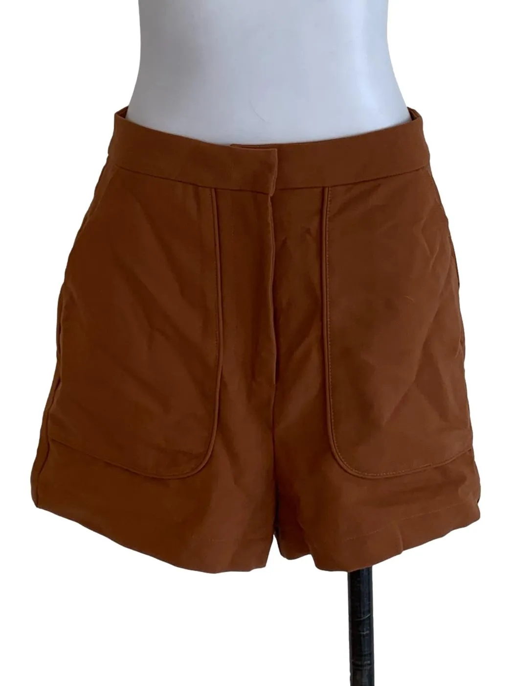 Brown Plain High-Waisted Shorts