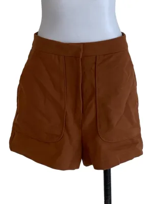 Brown Plain High-Waisted Shorts