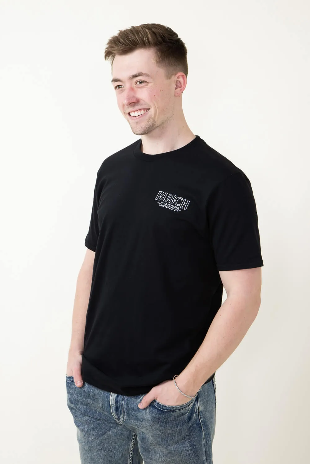 Busch Light Neon Logo T-Shirt for Men in Black | 3347-BLACK