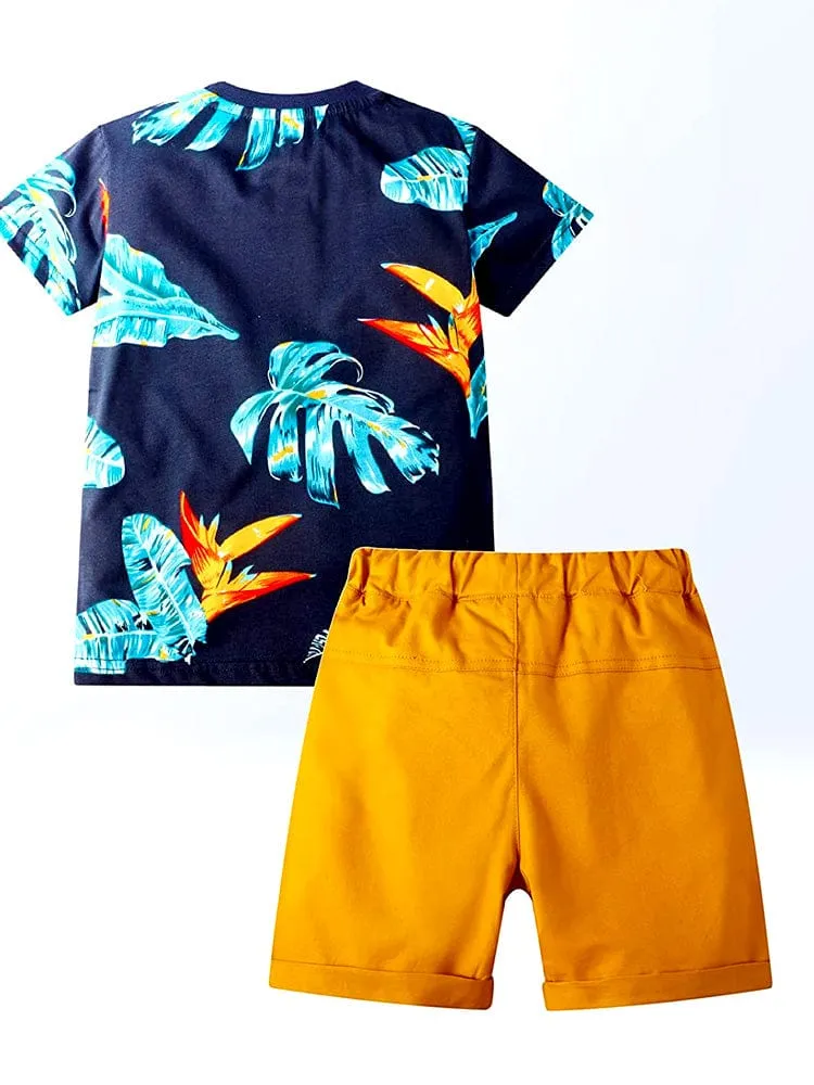 California Kid 2 Piece Set - Boys Navy T-Shirt and Yellow Shorts Set