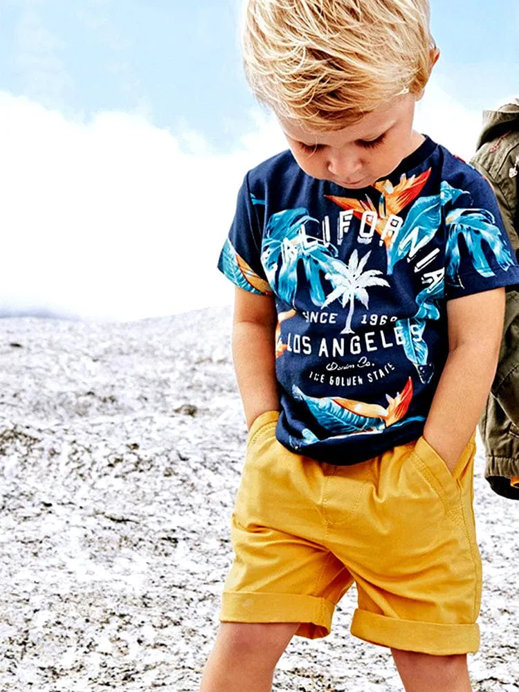 California Kid 2 Piece Set - Boys Navy T-Shirt and Yellow Shorts Set