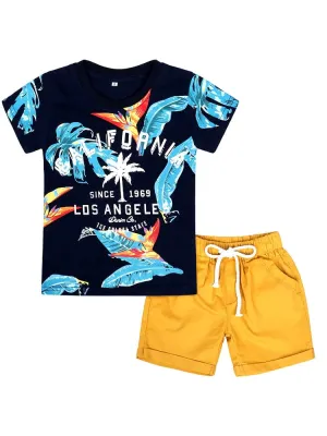 California Kid 2 Piece Set - Boys Navy T-Shirt and Yellow Shorts Set