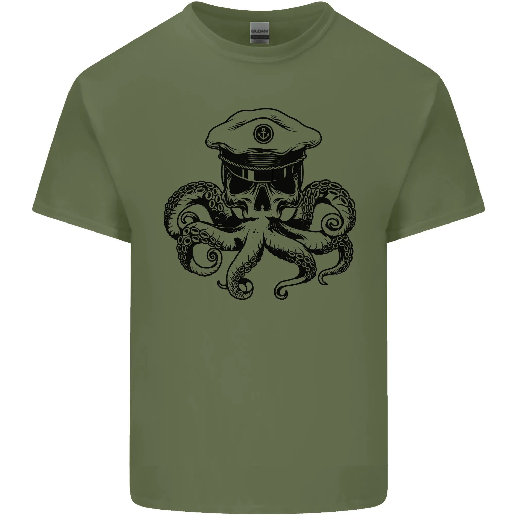 Captain Cthulhu Octopus Sailor Boat Navy Skull Mens Light Cotton T-Shirt