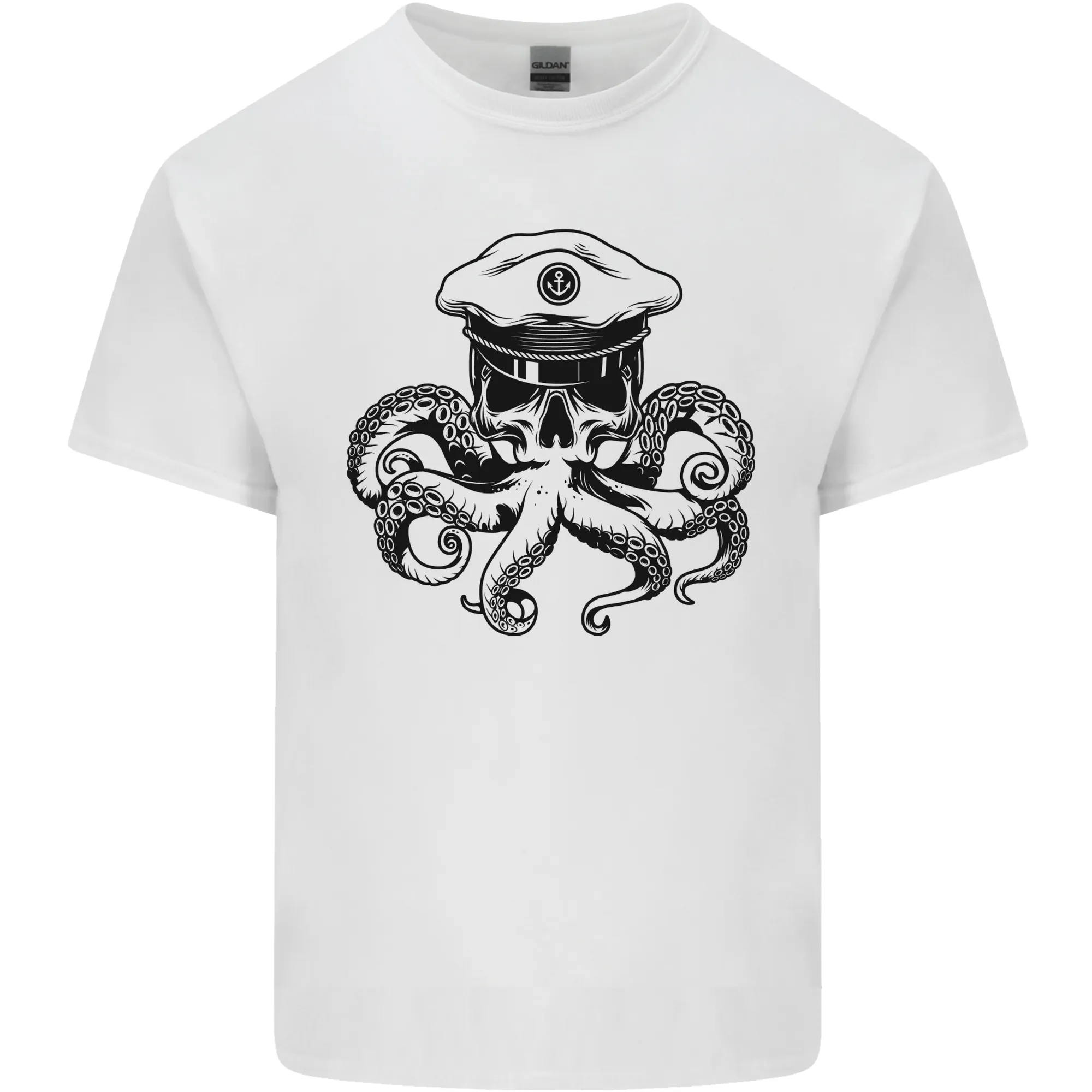 Captain Cthulhu Octopus Sailor Boat Navy Skull Mens Light Cotton T-Shirt