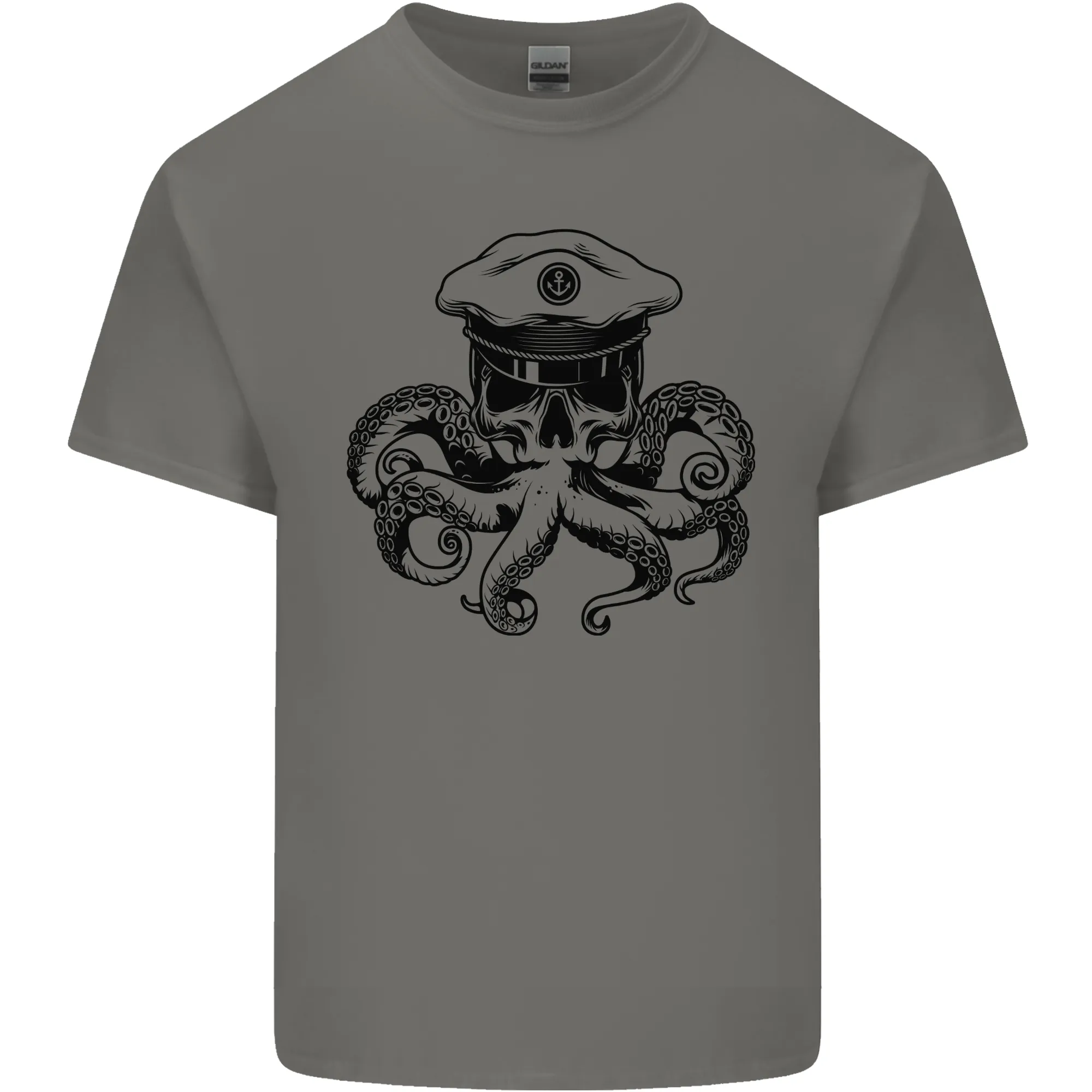 Captain Cthulhu Octopus Sailor Boat Navy Skull Mens Light Cotton T-Shirt