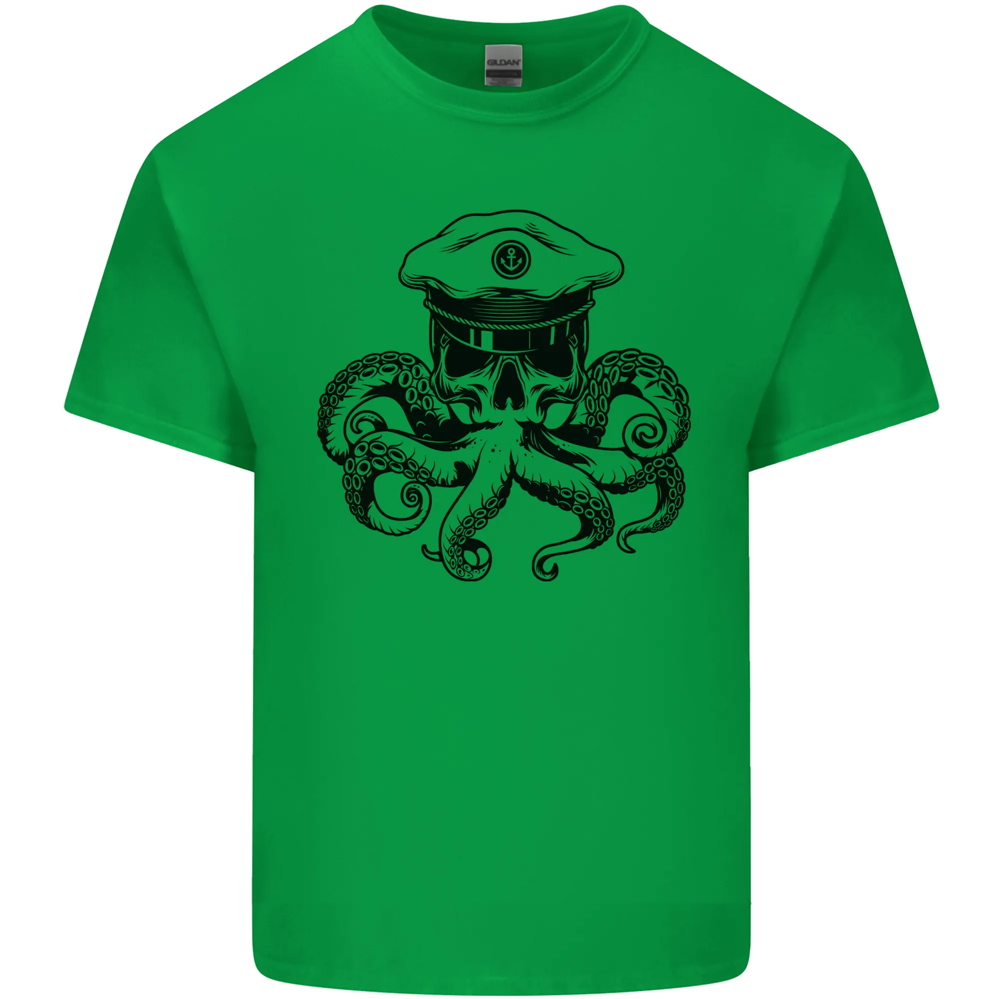 Captain Cthulhu Octopus Sailor Boat Navy Skull Mens Light Cotton T-Shirt