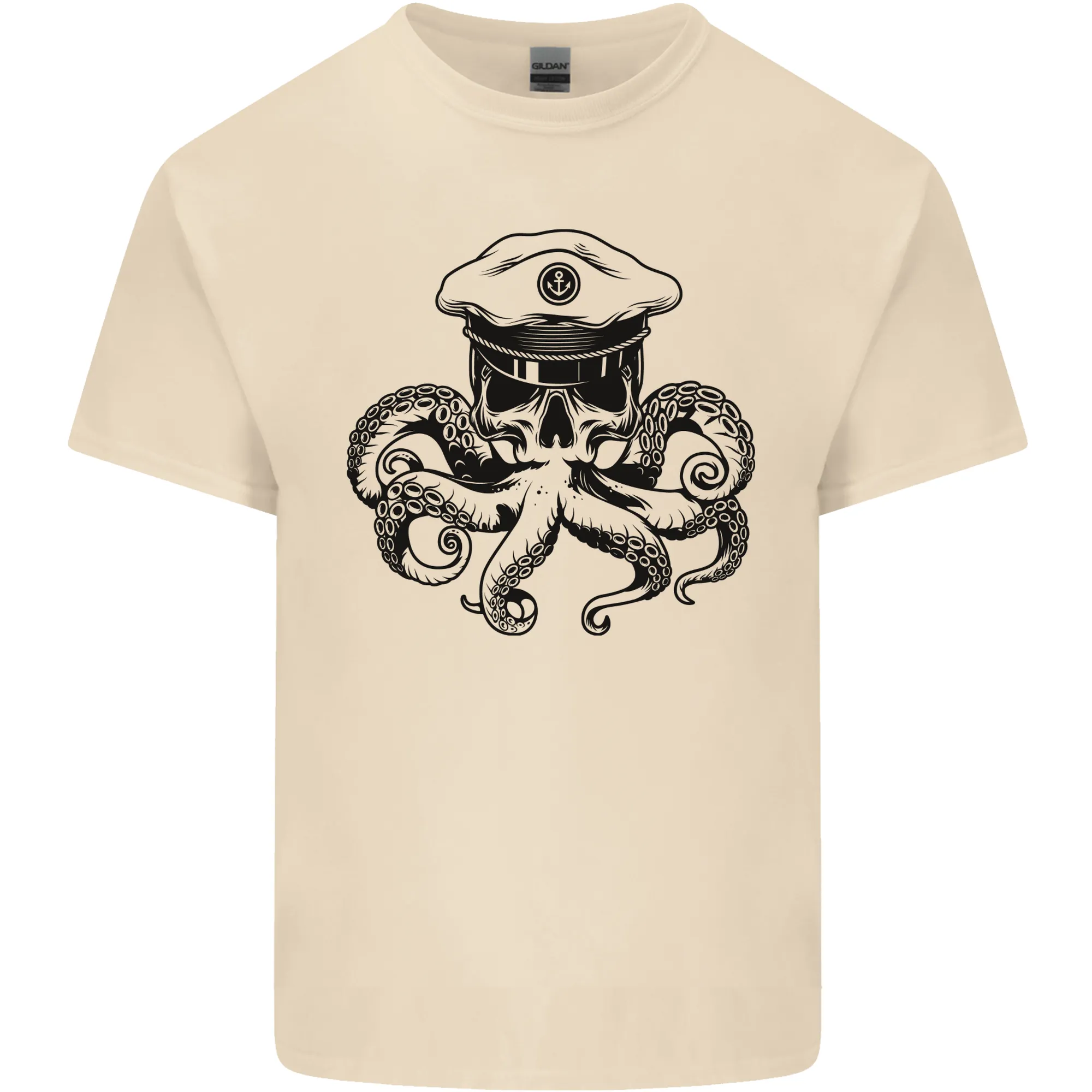 Captain Cthulhu Octopus Sailor Boat Navy Skull Mens Light Cotton T-Shirt
