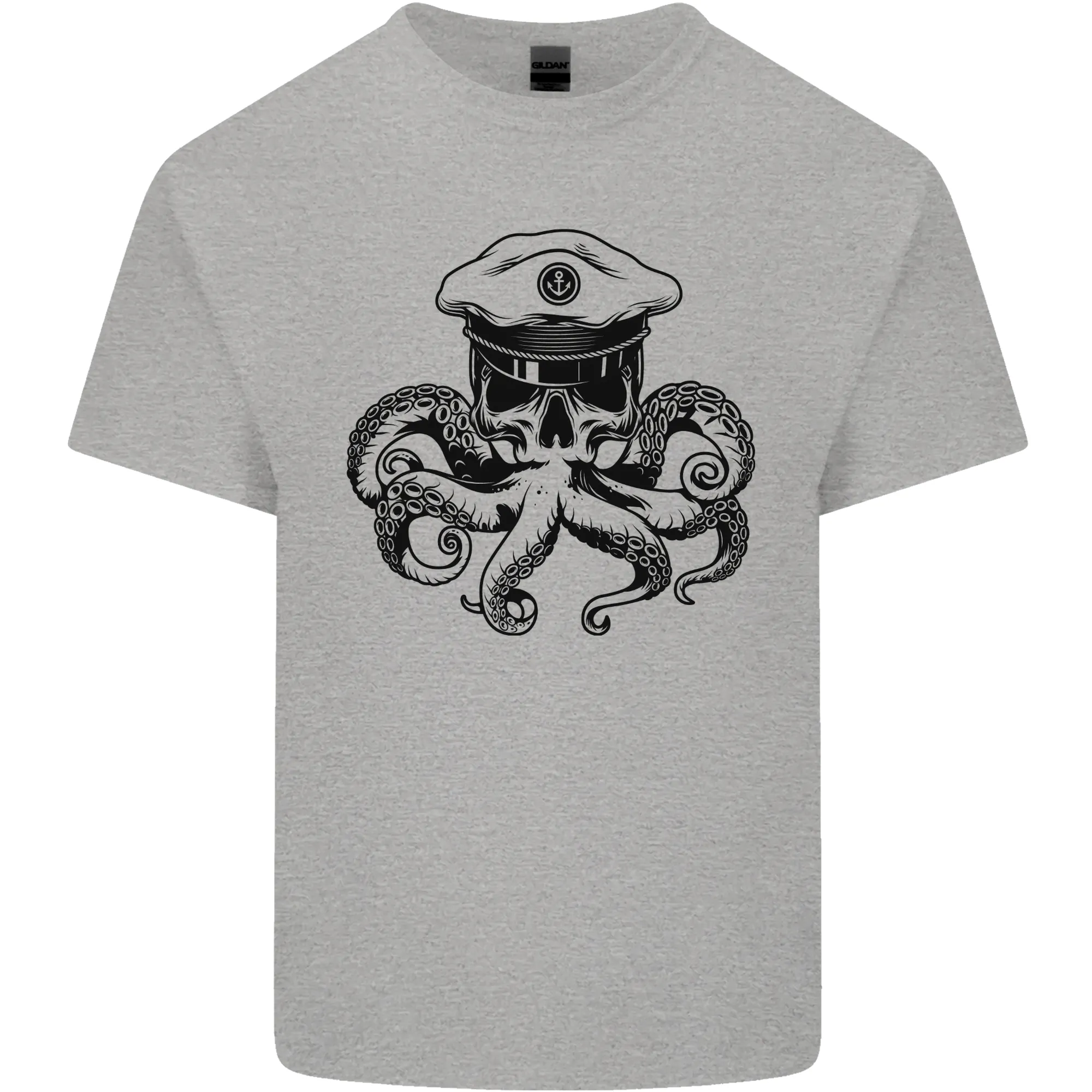 Captain Cthulhu Octopus Sailor Boat Navy Skull Mens Light Cotton T-Shirt