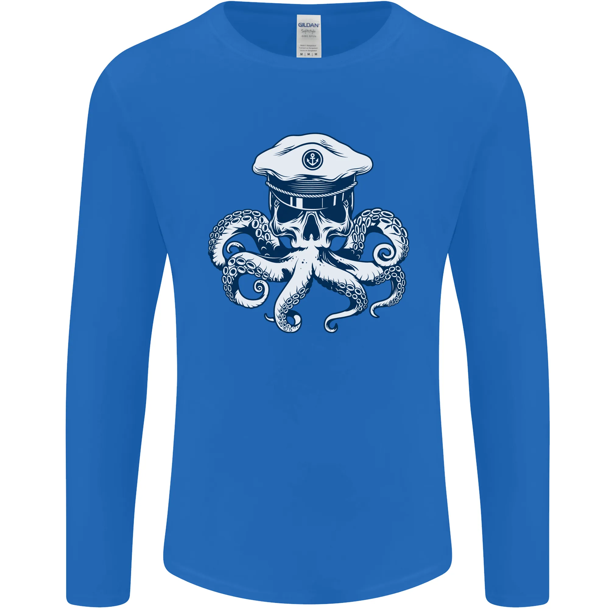 Captain Cthulhu Octopus Sailor Navy Boat Skull Mens Long Sleeve T-Shirt
