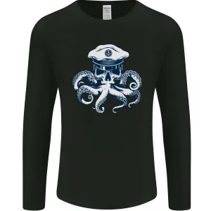 Captain Cthulhu Octopus Sailor Navy Boat Skull Mens Long Sleeve T-Shirt