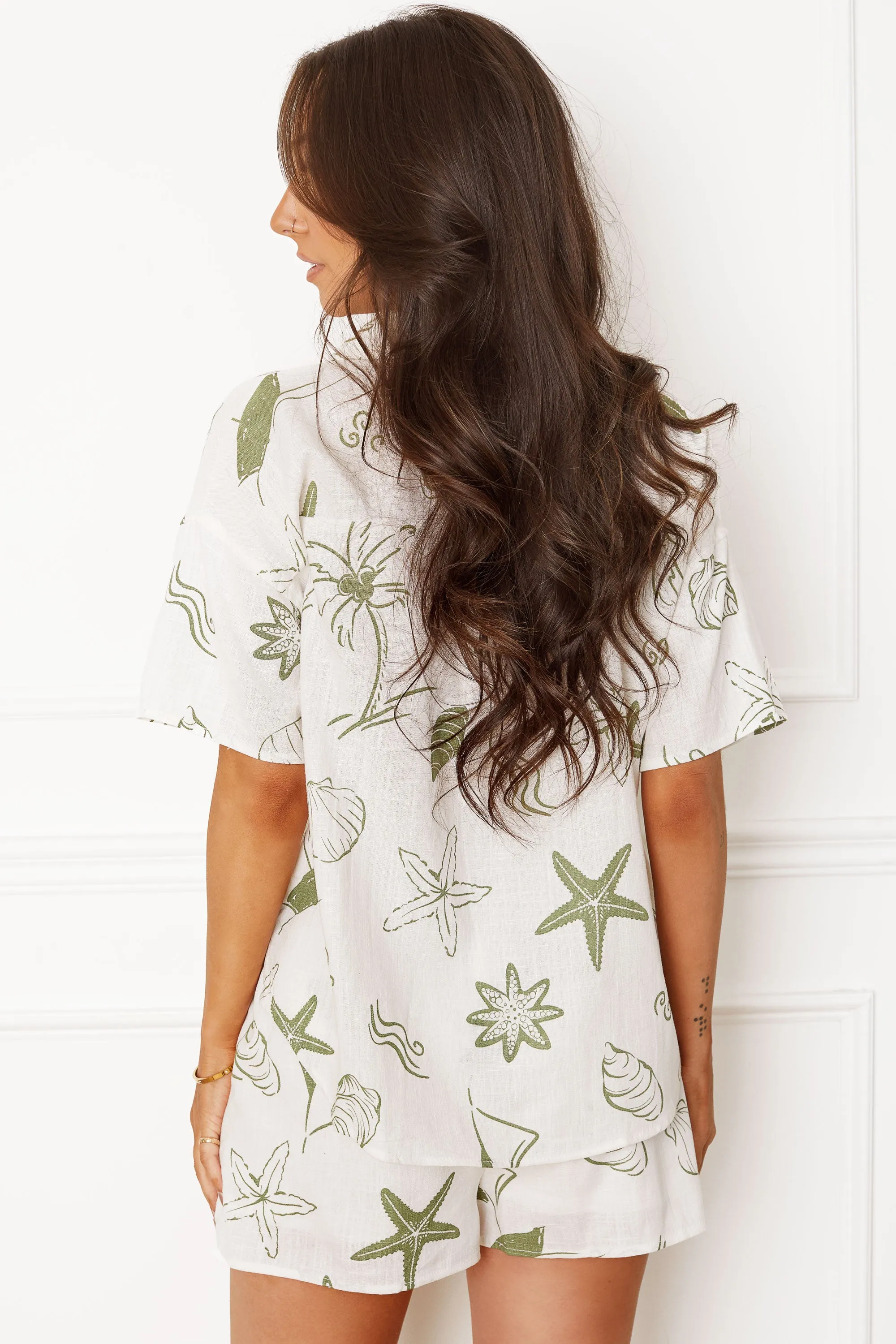 Carter Olive Green Beach Print Shirt and Shorts Set